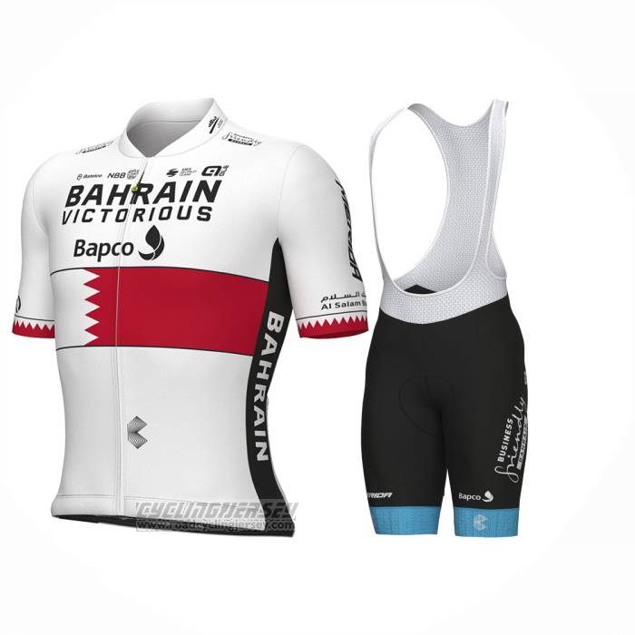 2023 Cycling Jersey Bahrain Champion Bahrain Victorious White Red Short Sleeve and Bib Short